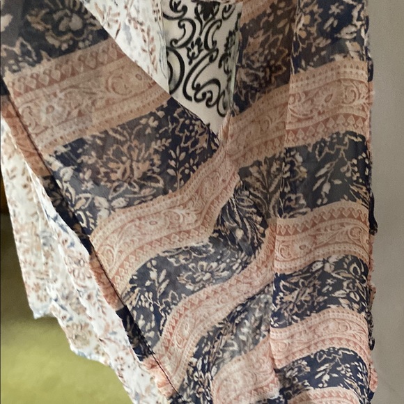 Wallflower Peach blue floral ruffle Sleeve Sheer Kimono EUC Large Boho Layering - Picture 4 of 10